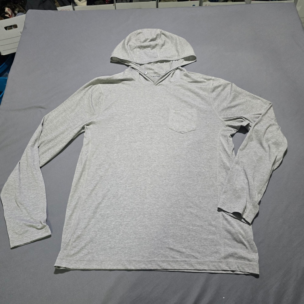 Poncho Hoodie Shirt Mens Large Gray Long Sleeve Pocket Recycled Blend Tee